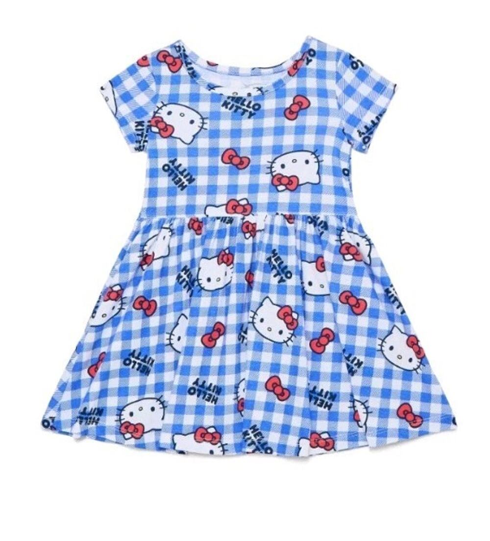 Hello Kitty Sanrio Toddler Dress Size 2T Blue White Plaid Casual CUTE! Soft